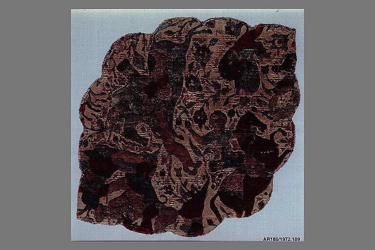 Velvet Panel with Hunting Scene, Silk, flat metal thread; cut and voided velvet