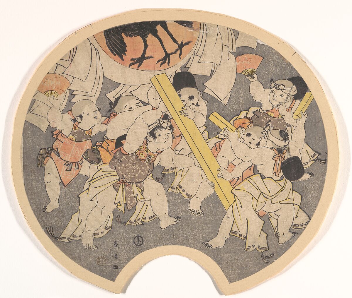Children's Lantern Float, Sanno Festival, Katsukawa Shun&#39;ei 勝川春英 (Japanese, 1762–1819), Woodblock print; uchiwa fan format; ink and color on paper, Japan 