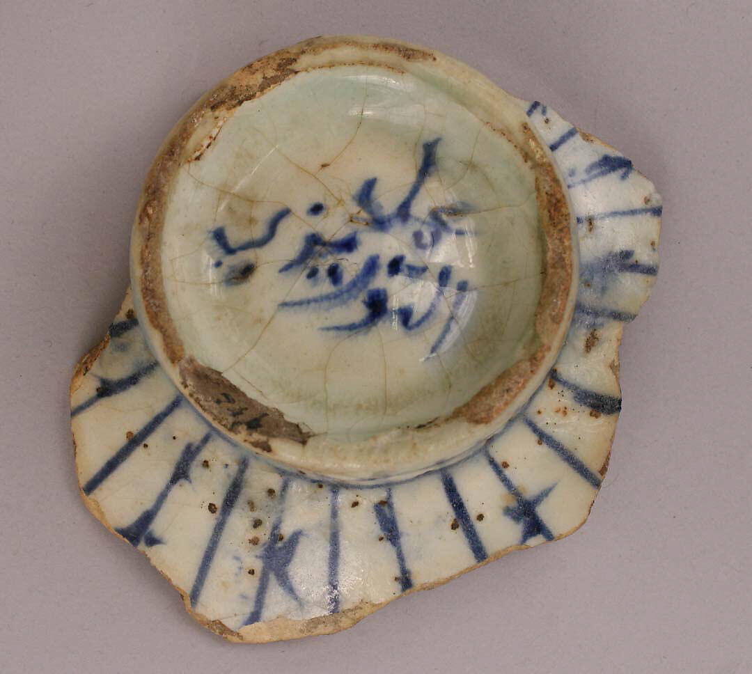 Fragment of a Bowl or Cup, Stonepaste; painted under transparent glaze