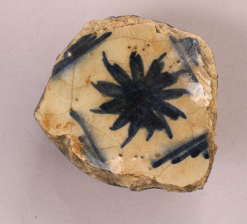 Fragment of a Bowl or Cup, Stonepaste; painted under transparent glaze