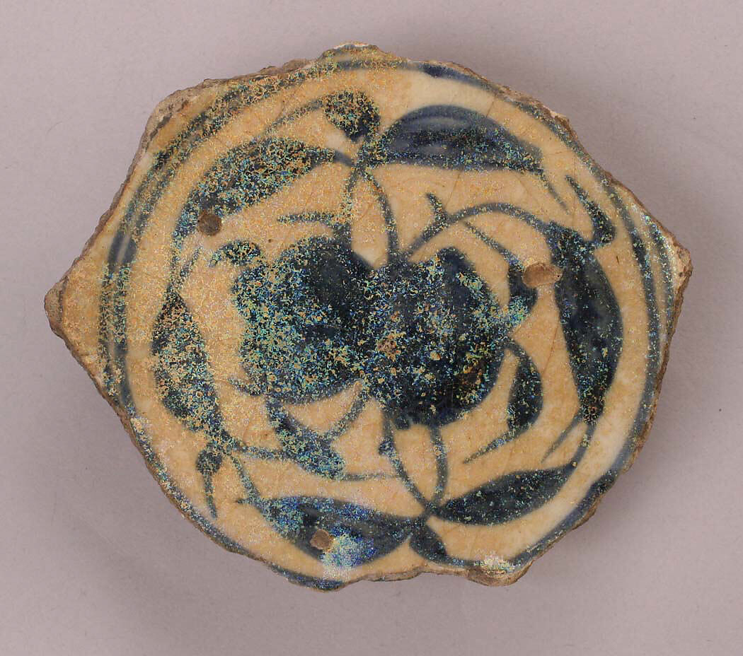 Fragment of a Bowl or Cup, Stonepaste; painted under transparent glaze 
