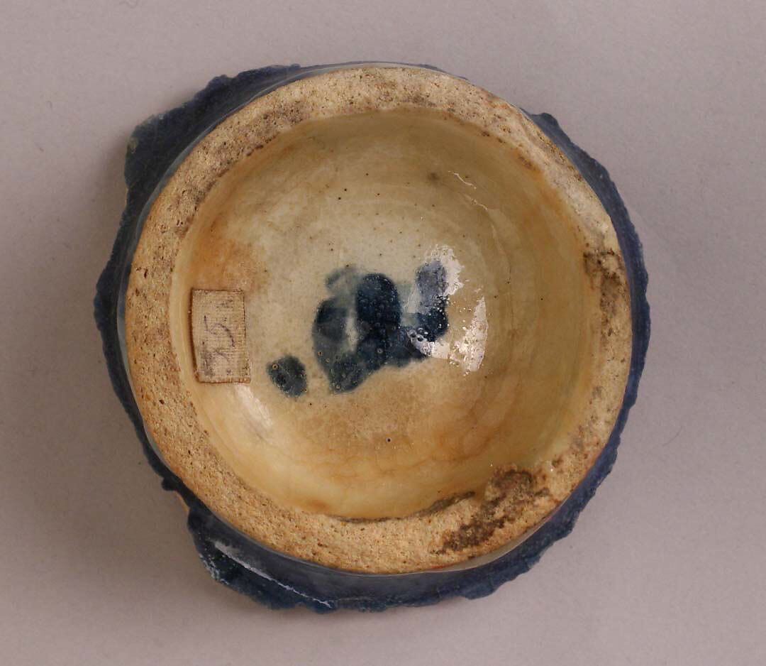 Fragment of a Bowl or Cup, Stonepaste; painted under transparent glaze