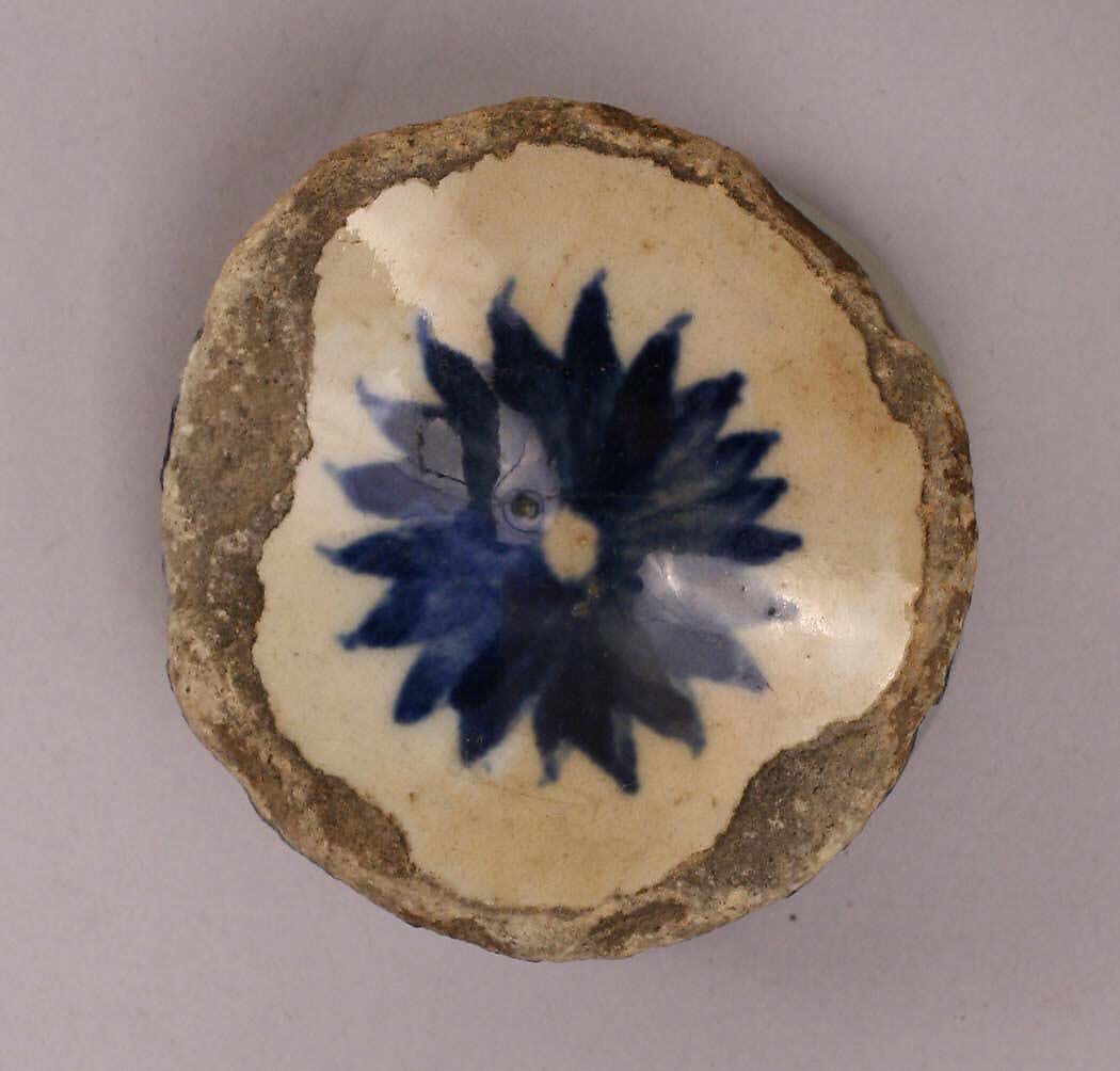 Fragment of a Bowl or Cup, Stonepaste; painted under transparent glaze 
