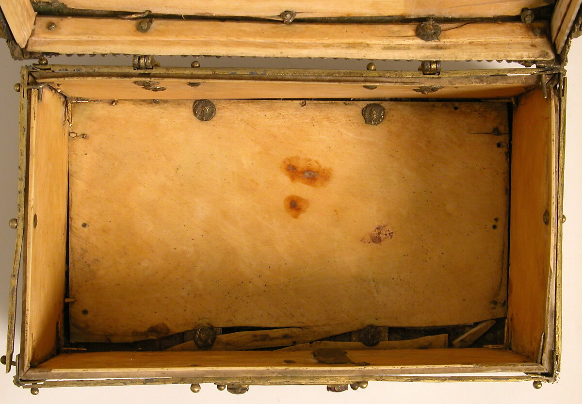Casket with Painted Roundels, Ivory, painted; gilded silver mounts with glass, quartz, and turquoise inlays