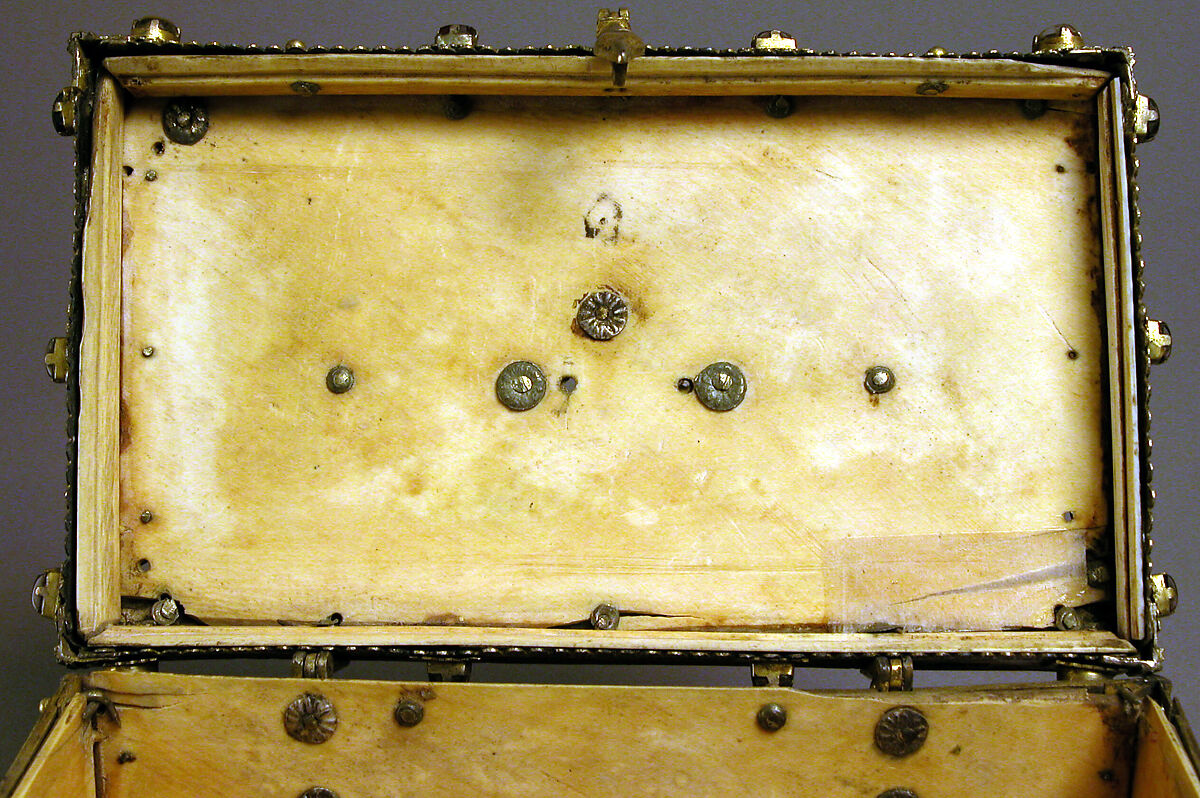 Casket with Painted Roundels, Ivory, painted; gilded silver mounts with glass, quartz, and turquoise inlays