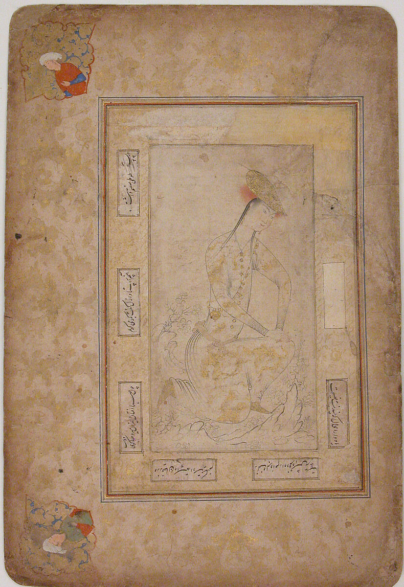 Kneeling Youth, Ink, watercolor, and gold on paper