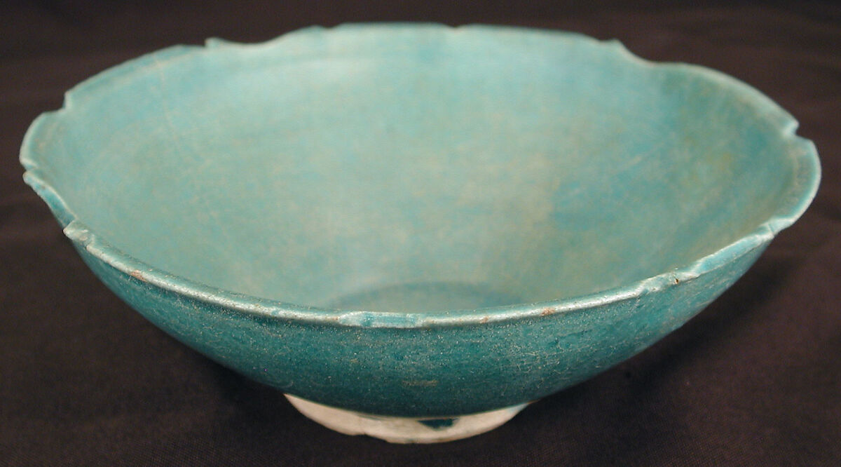 Turquoise Bowl with Carved Rim, Stonepaste; monochrome glazed
