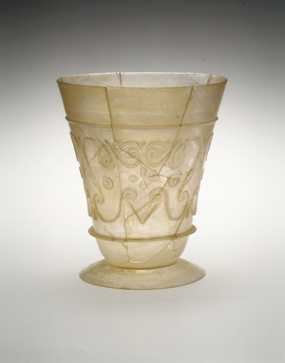 Beaker with Relief-cut Decoration, Glass, colorless; blown, cut