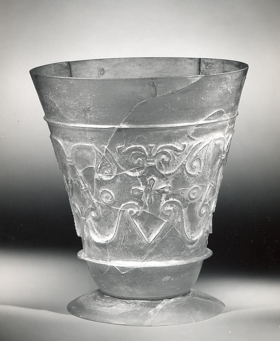 Beaker with Relief-cut Decoration, Glass, colorless; blown, cut