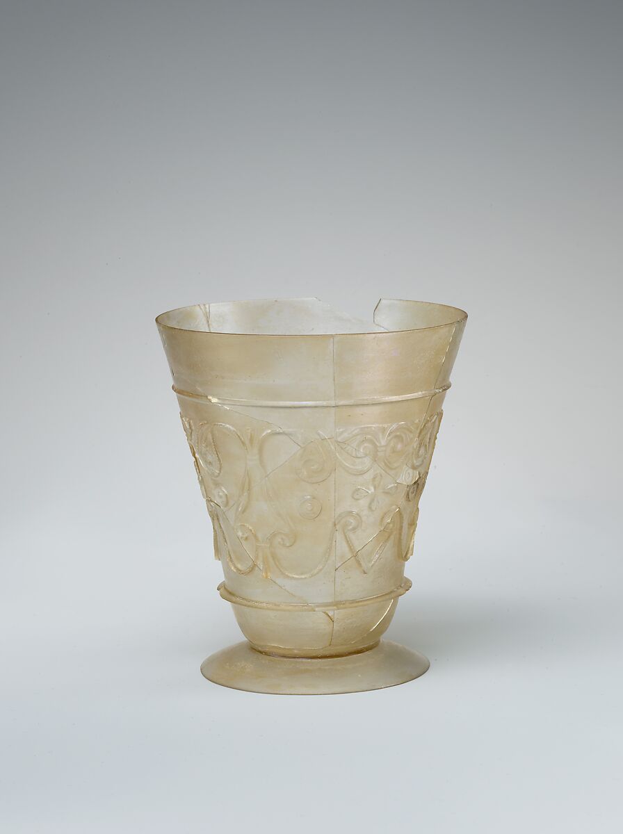 Beaker with Relief-cut Decoration, Glass, colorless; blown, cut