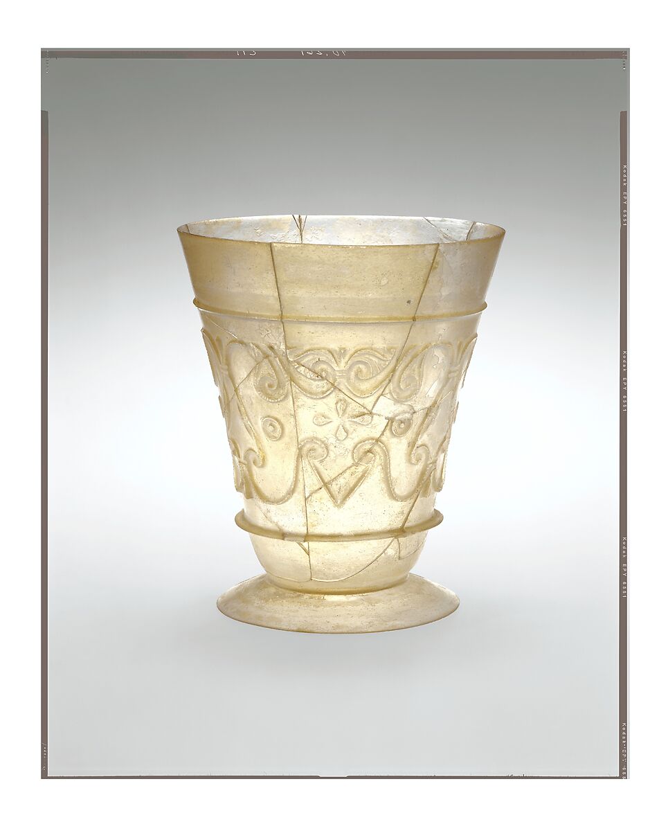 Beaker with Relief-cut Decoration, Glass, colorless; blown, cut