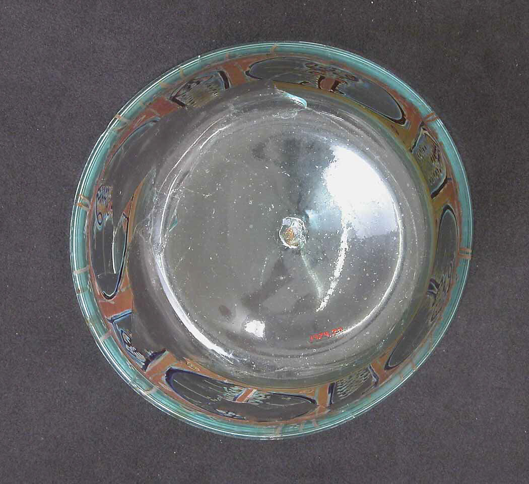 Glass Bowl, Glass, bluish; blown, stained