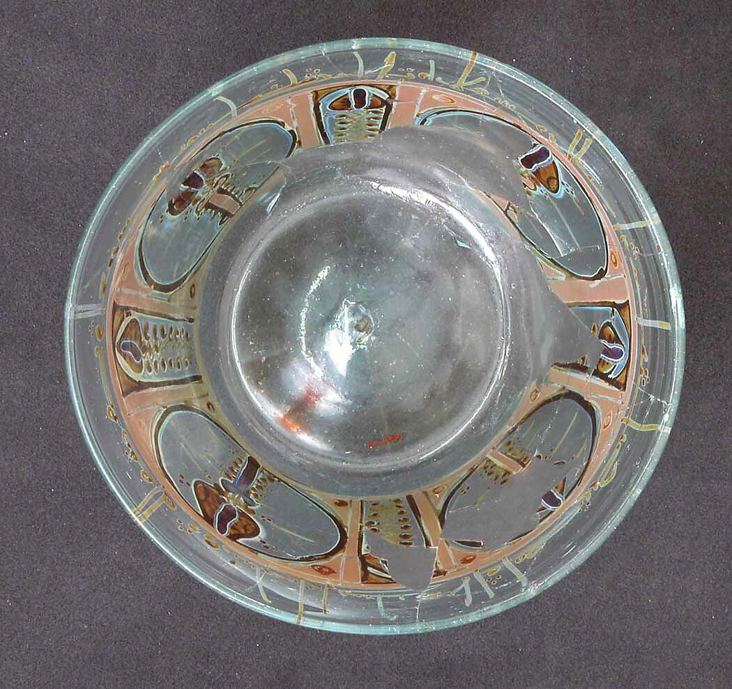 Glass Bowl, Glass, bluish; blown, stained