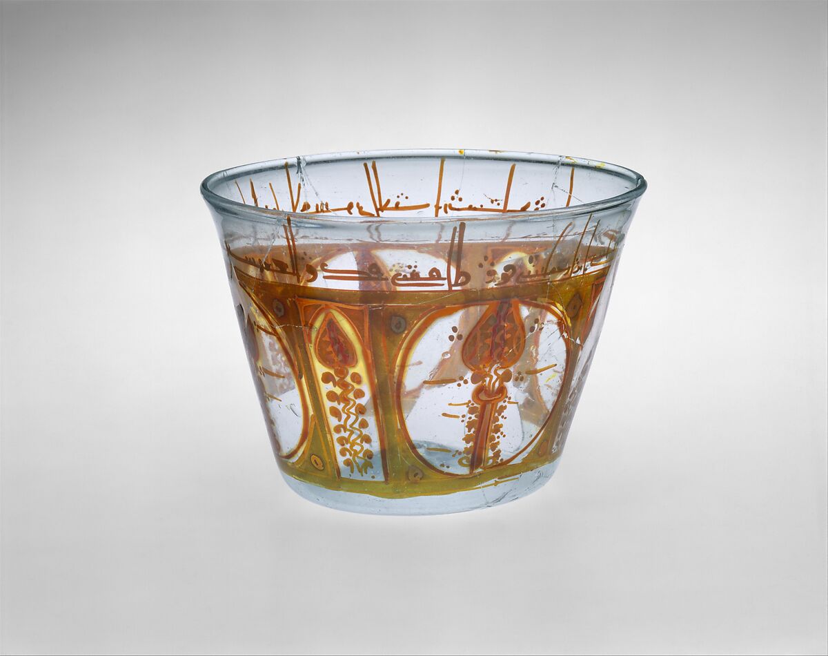 Glass Bowl, Glass, bluish; blown, stained