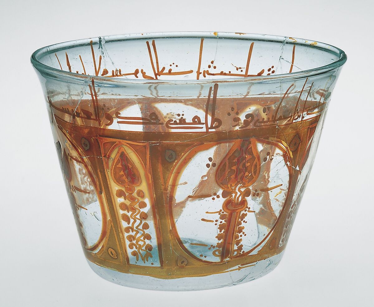 Glass Bowl, Glass, bluish; blown, stained