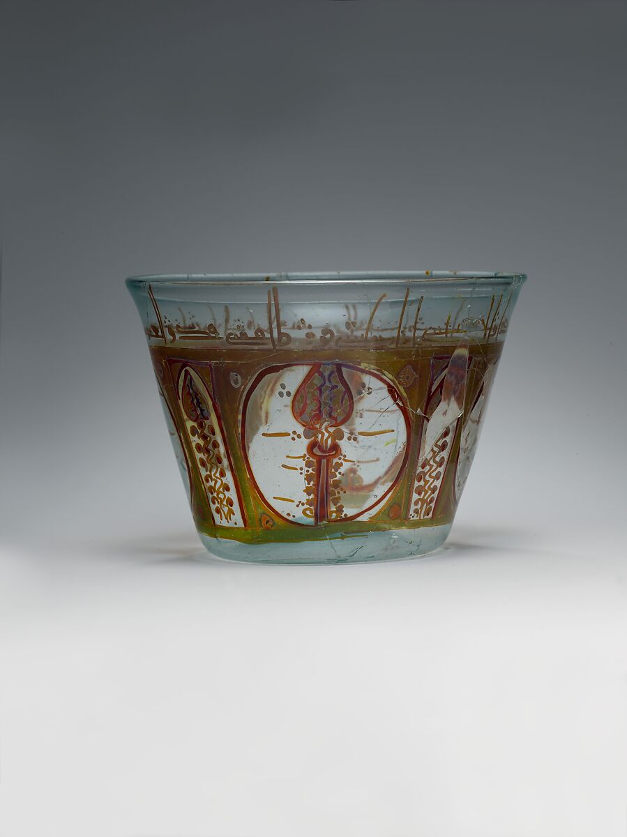 Glass Bowl, Glass, bluish; blown, stained