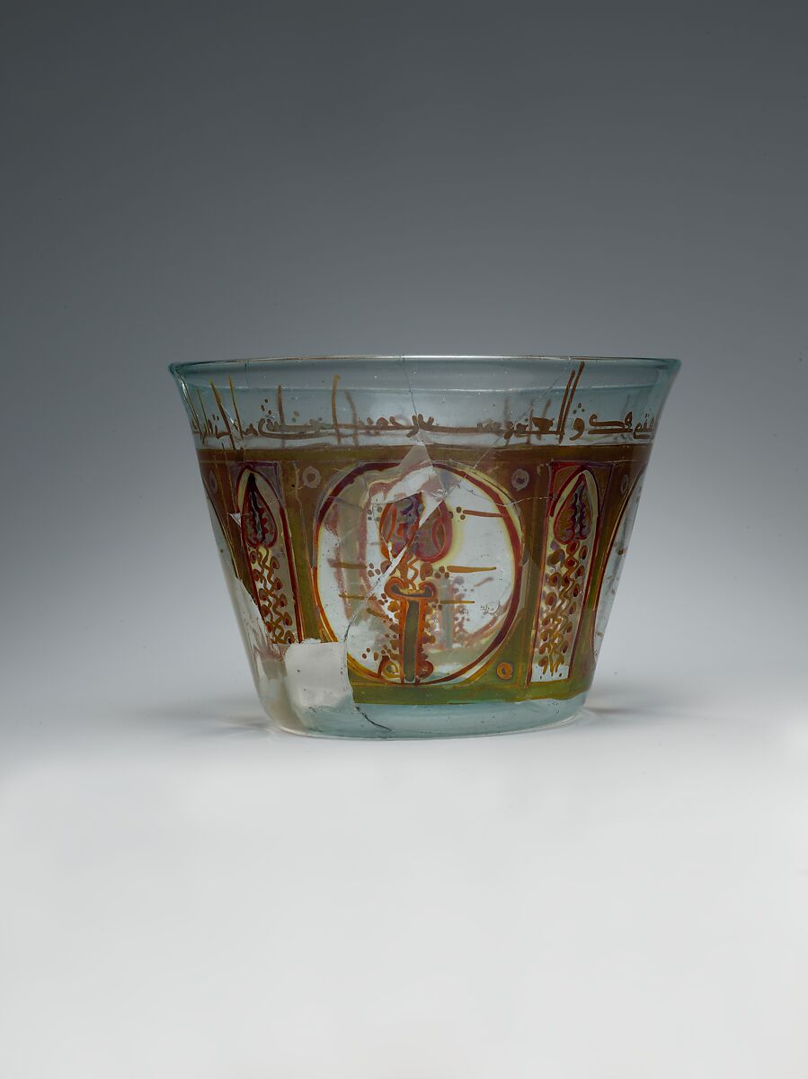 Glass Bowl, Glass, bluish; blown, stained