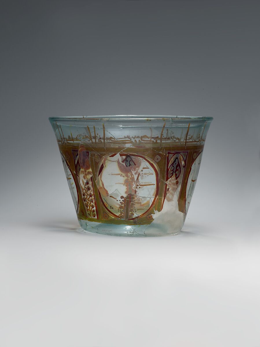 Glass Bowl, Glass, bluish; blown, stained 