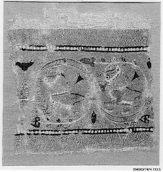 Textile Fragment, Linen, wool; plain weave, tapestry weave