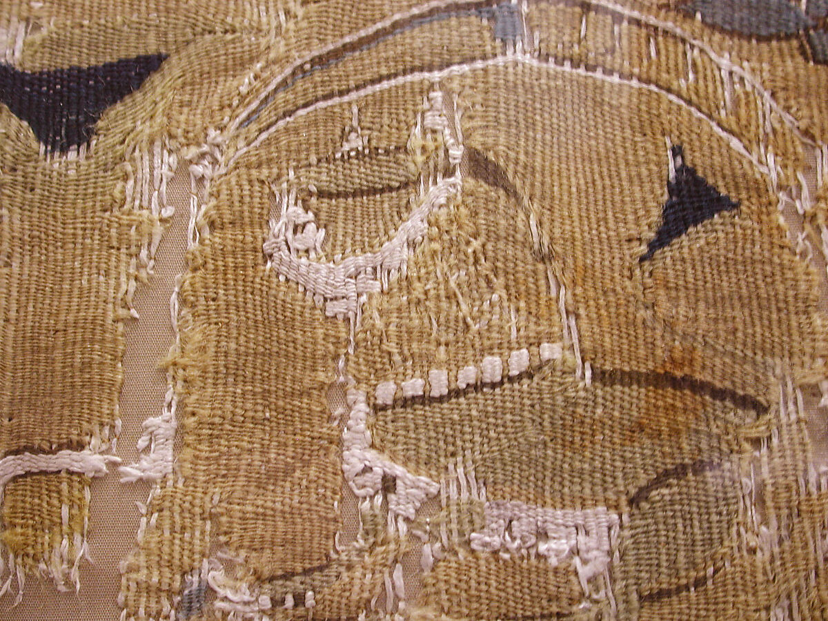 Textile Fragment, Linen, wool; plain weave, tapestry weave