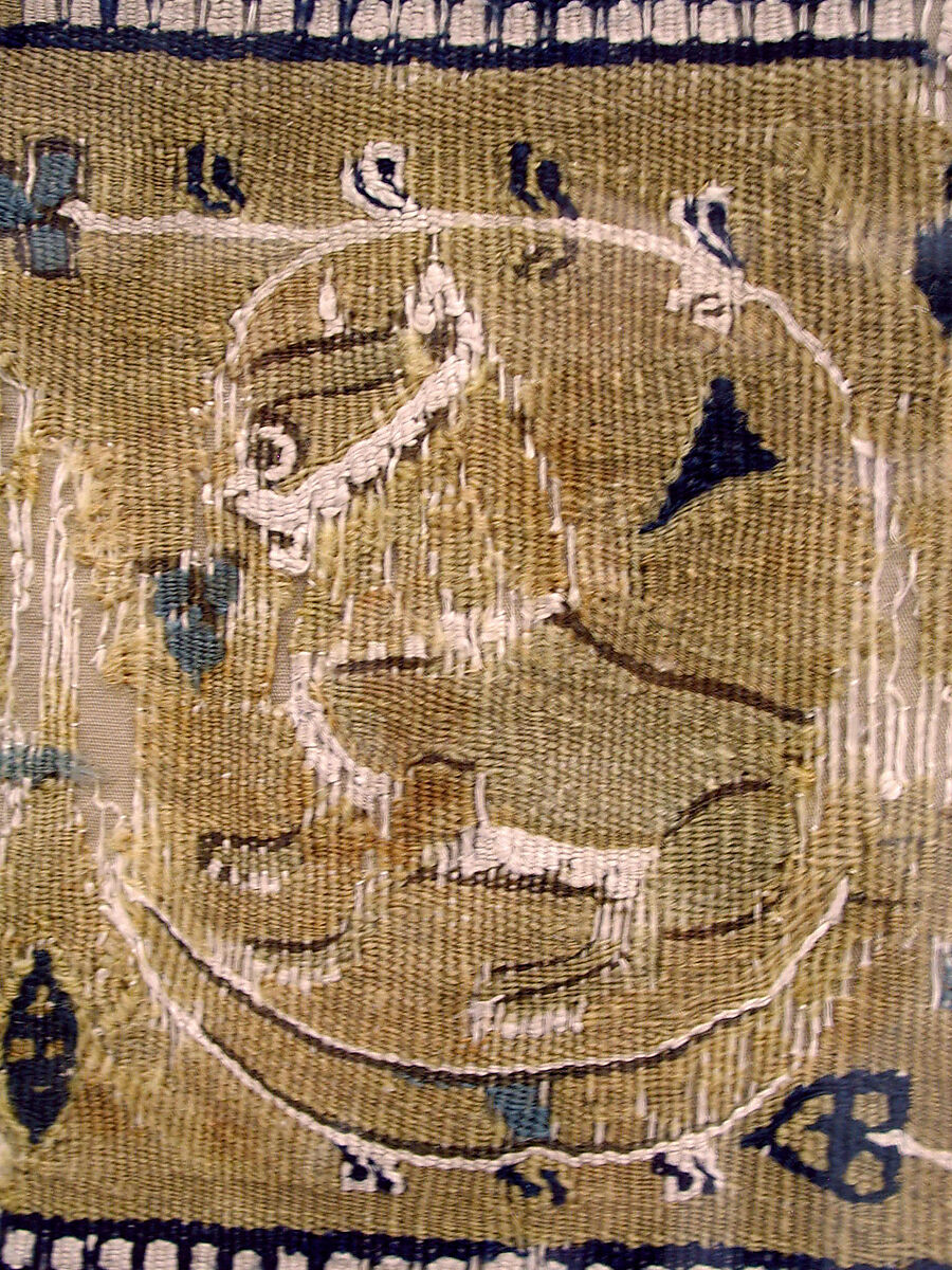 Textile Fragment, Linen, wool; plain weave, tapestry weave