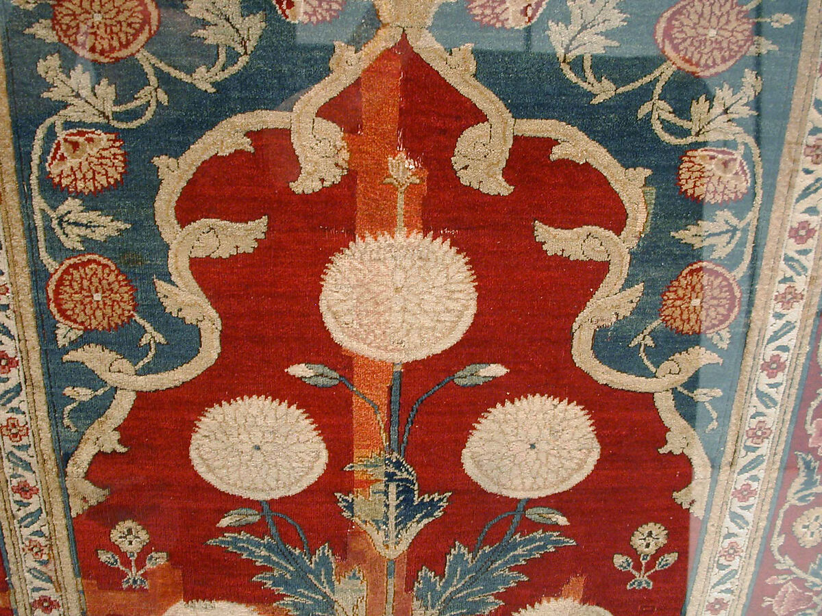 Carpet with Niche and Flower Design, Cotton (warp and weft), silk (weft), wool (pile); asymmetrically knotted pile