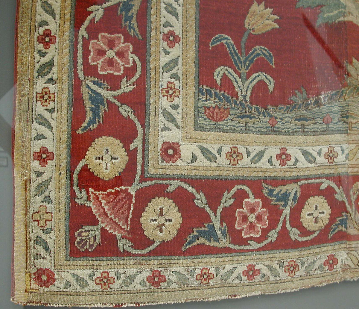 Carpet with Niche and Flower Design, Cotton (warp and weft), silk (weft), wool (pile); asymmetrically knotted pile