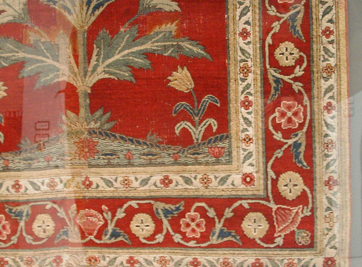Carpet with Niche and Flower Design, Cotton (warp and weft), silk (weft), wool (pile); asymmetrically knotted pile