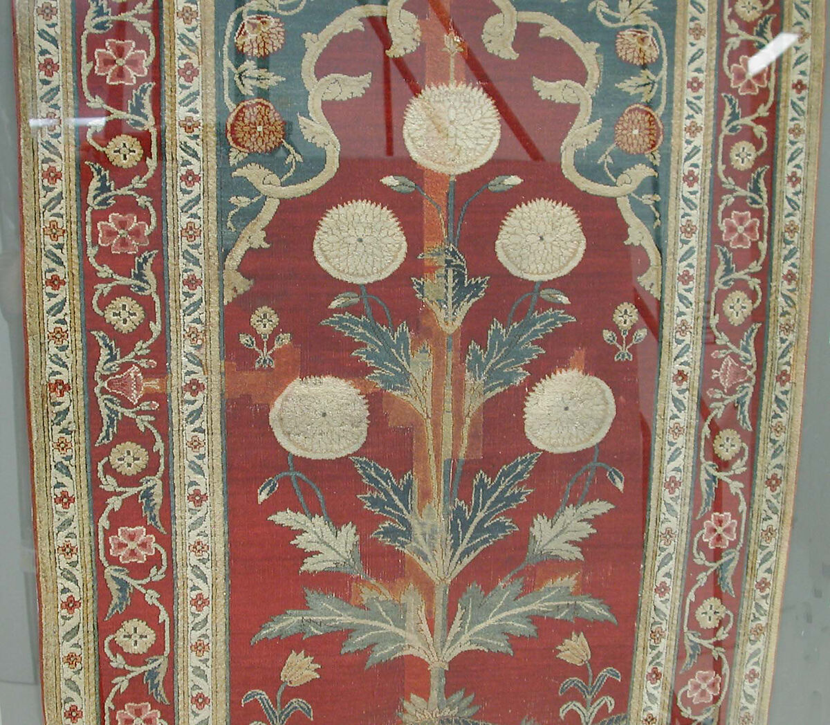 Carpet with Niche and Flower Design, Cotton (warp and weft), silk (weft), wool (pile); asymmetrically knotted pile