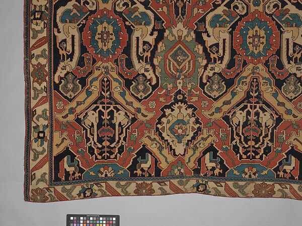 Carpet, Cotton (warp), wool (weft); symmetrically woven pile