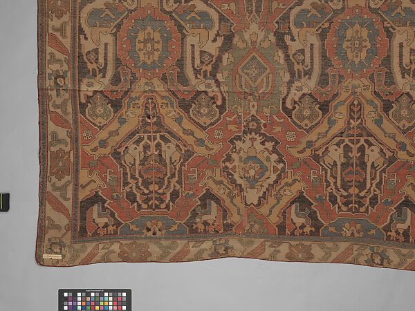 Carpet, Cotton (warp), wool (weft); symmetrically woven pile