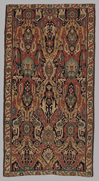 Carpet, Cotton (warp), wool (weft); symmetrically woven pile 