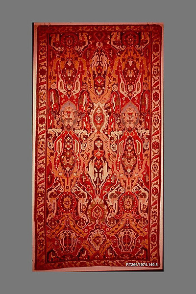 Carpet, Cotton (warp), wool (weft); symmetrically woven pile