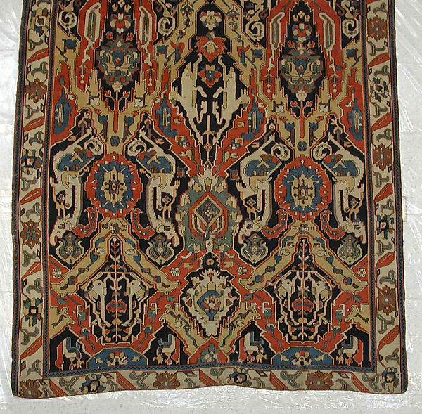 Carpet, Cotton (warp), wool (weft); symmetrically woven pile