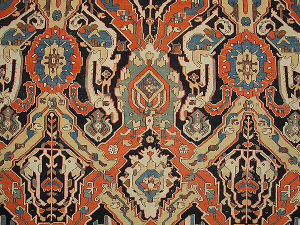 Carpet, Cotton (warp), wool (weft); symmetrically woven pile
