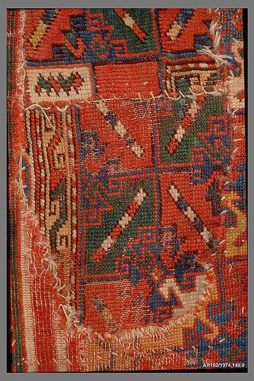 Textile Fragment, Wool (warp, weft and pile); symmetrically knotted pile