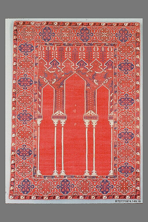 Prayer Rug with Triple Arch Design, Wool (warp, weft, and pile); symmetrically knotted pile