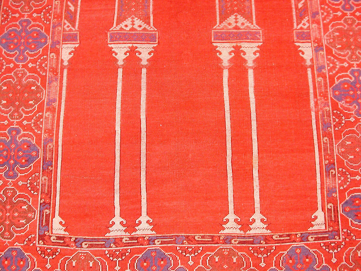 Prayer Rug with Triple Arch Design, Wool (warp, weft, and pile); symmetrically knotted pile