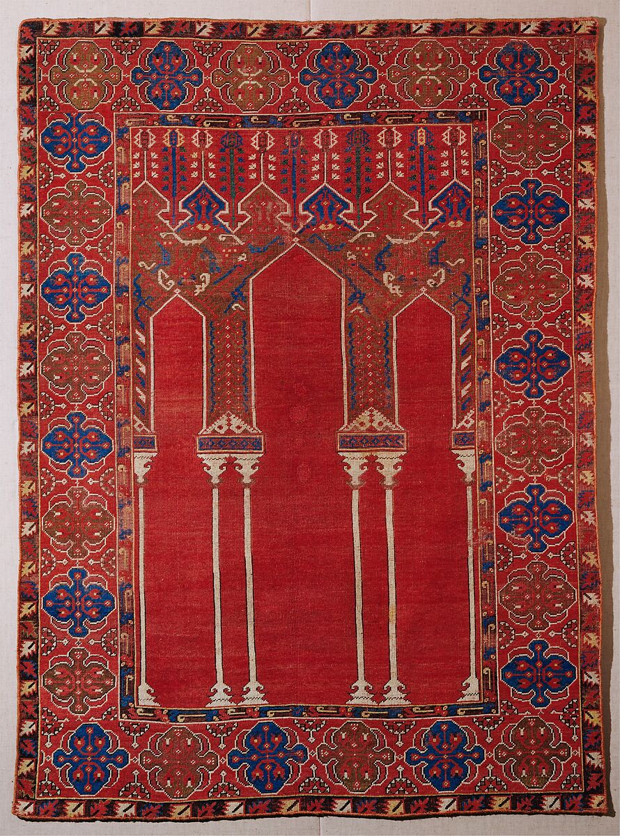 Prayer Rug with Triple Arch Design, Wool (warp, weft, and pile); symmetrically knotted pile