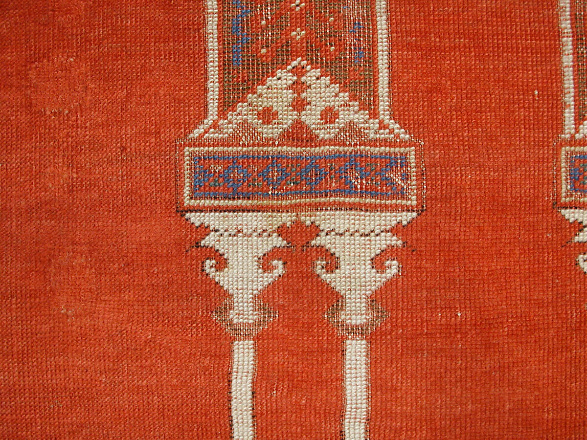 Prayer Rug with Triple Arch Design, Wool (warp, weft, and pile); symmetrically knotted pile