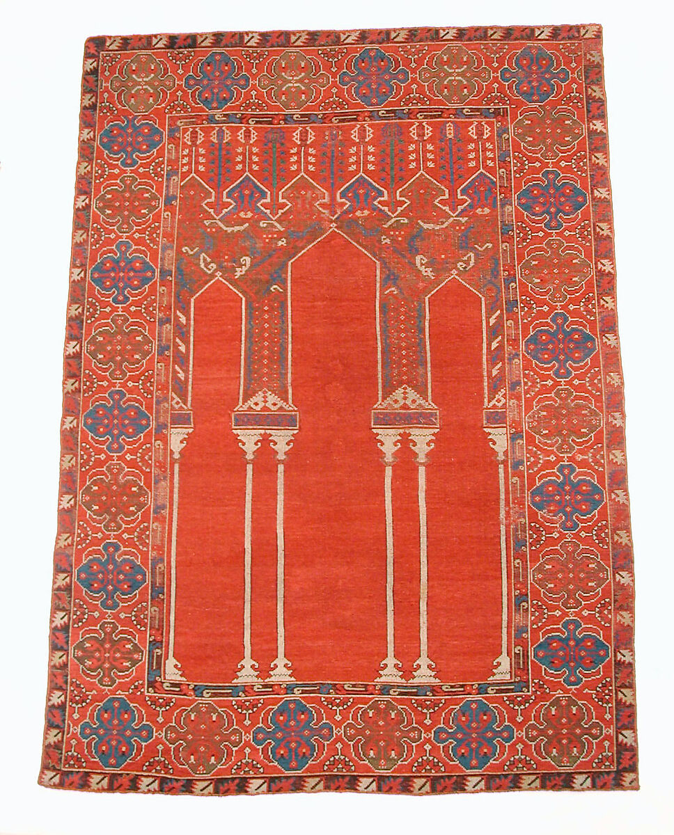Prayer Rug with Triple Arch Design, Wool (warp, weft, and pile); symmetrically knotted pile