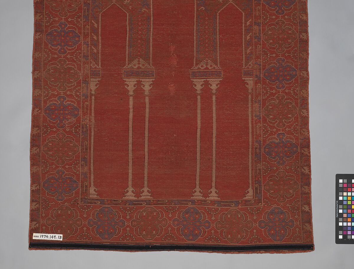 Prayer Rug with Triple Arch Design, Wool (warp, weft, and pile); symmetrically knotted pile