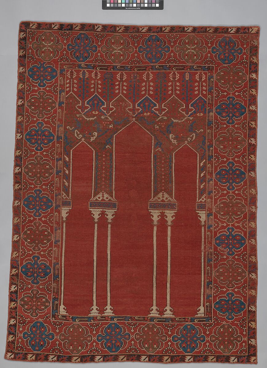 Prayer Rug with Triple Arch Design, Wool (warp, weft, and pile); symmetrically knotted pile