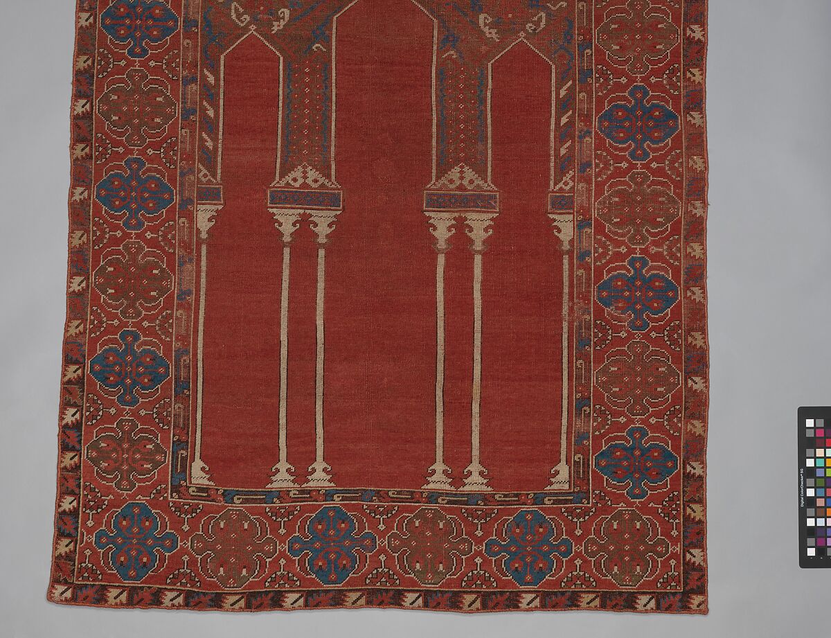 Prayer Rug with Triple Arch Design, Wool (warp, weft, and pile); symmetrically knotted pile
