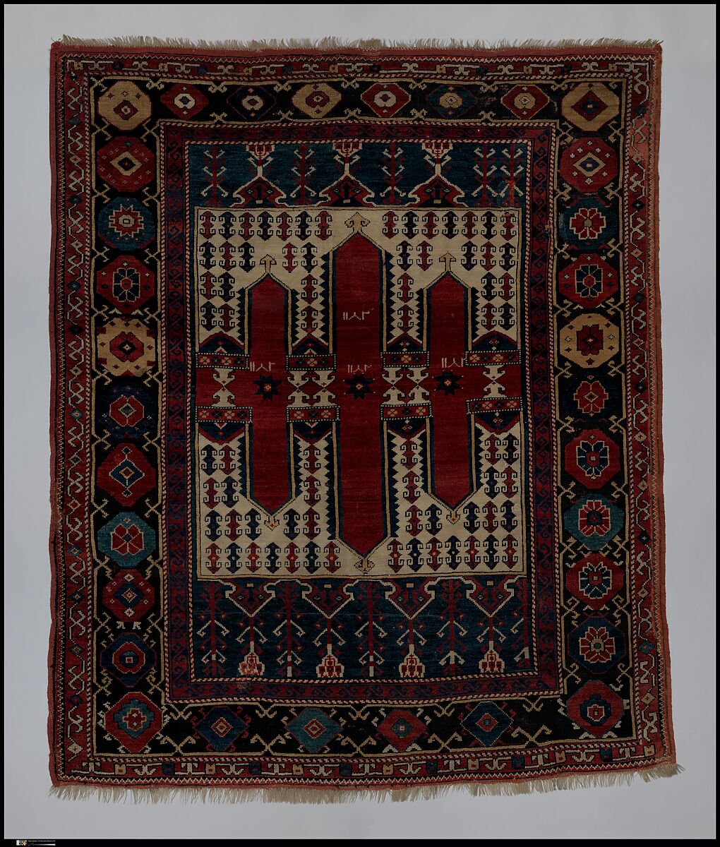 Carpet with Double-Ended Triple Niche, Wool (warp, weft, and pile); symmetrically knotted pile