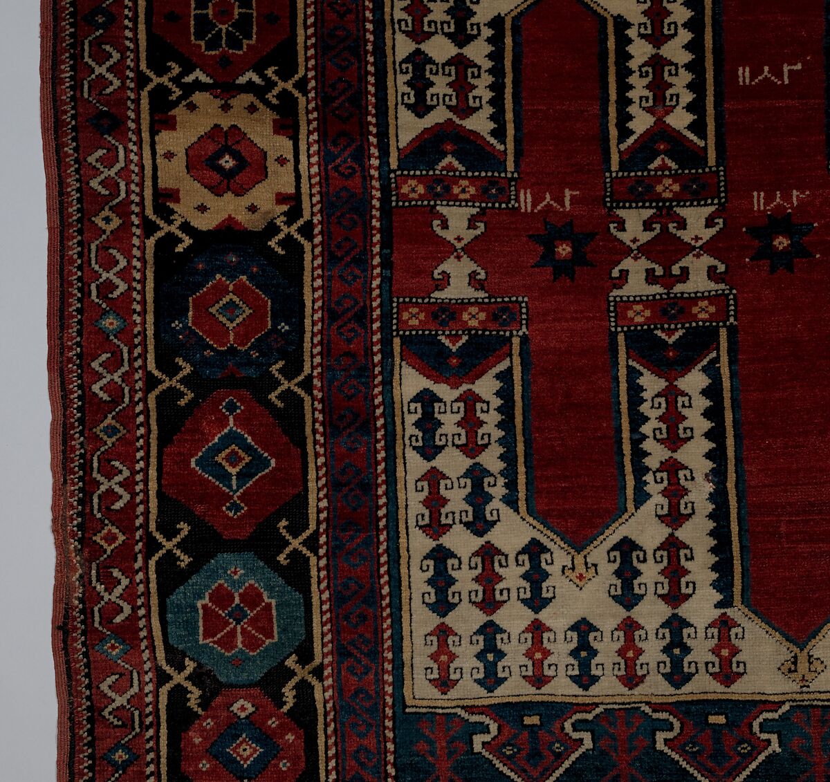 Carpet with Double-Ended Triple Niche, Wool (warp, weft, and pile); symmetrically knotted pile