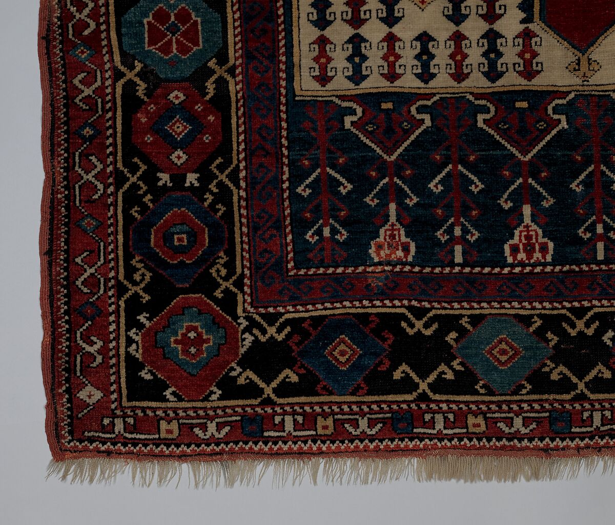 Carpet with Double-Ended Triple Niche, Wool (warp, weft, and pile); symmetrically knotted pile