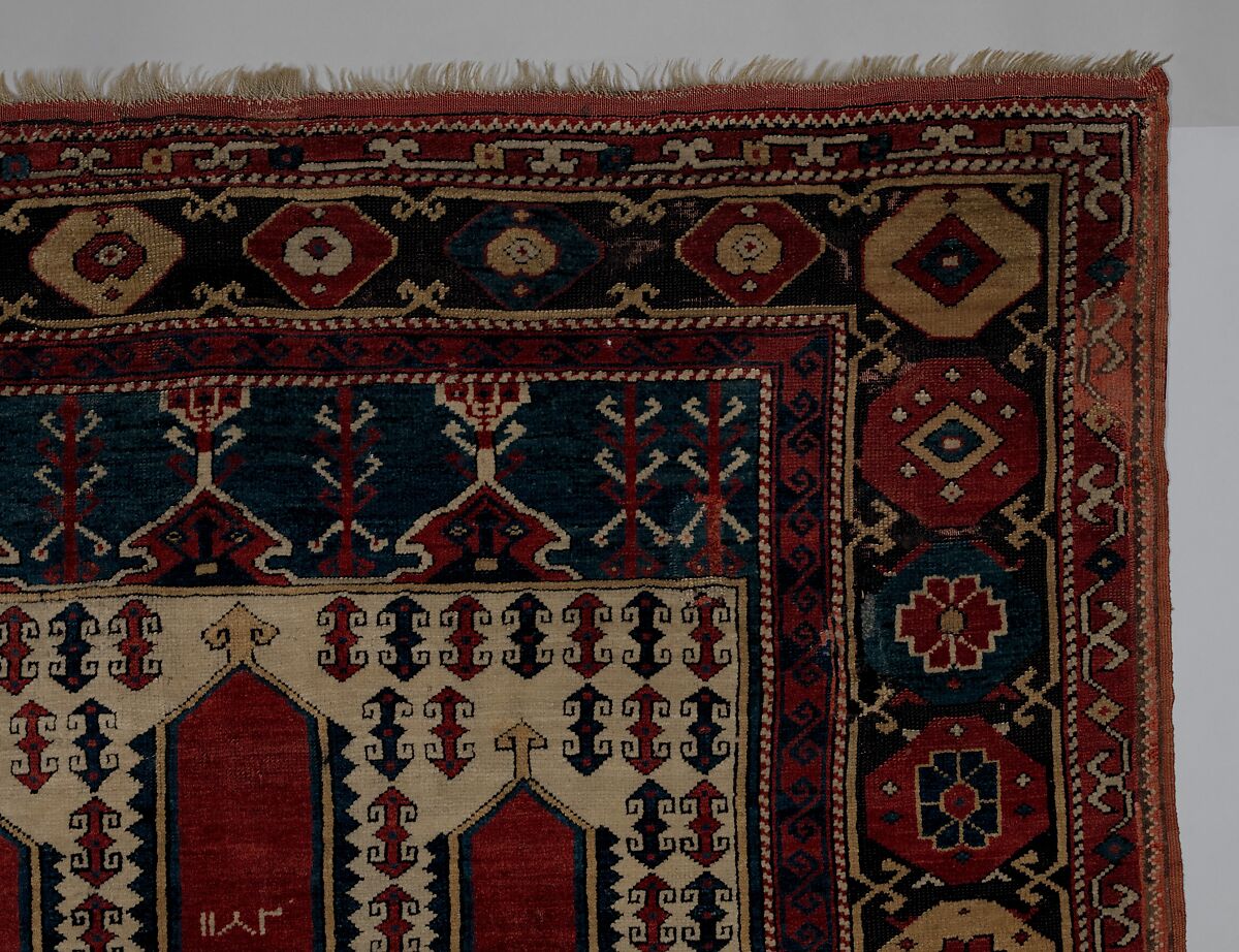 Carpet with Double-Ended Triple Niche, Wool (warp, weft, and pile); symmetrically knotted pile