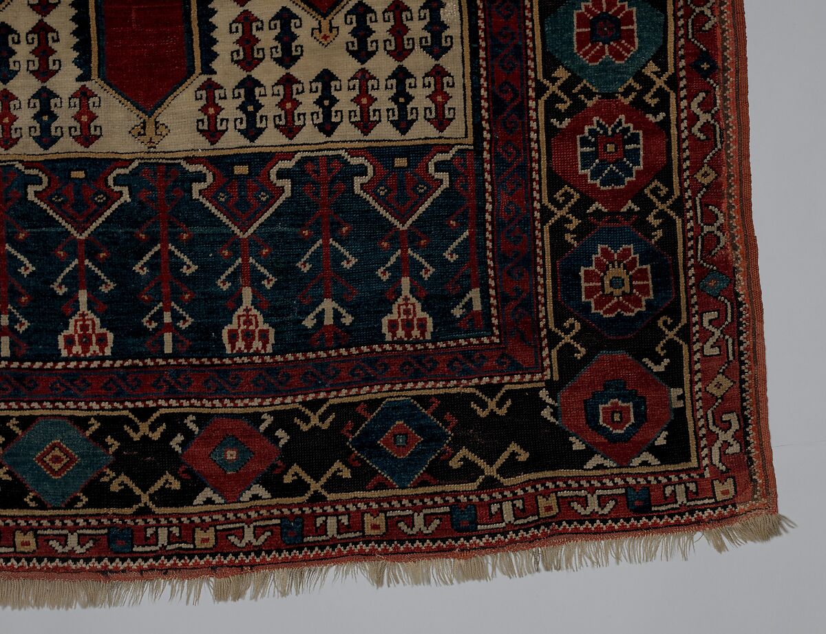 Carpet with Double-Ended Triple Niche, Wool (warp, weft, and pile); symmetrically knotted pile