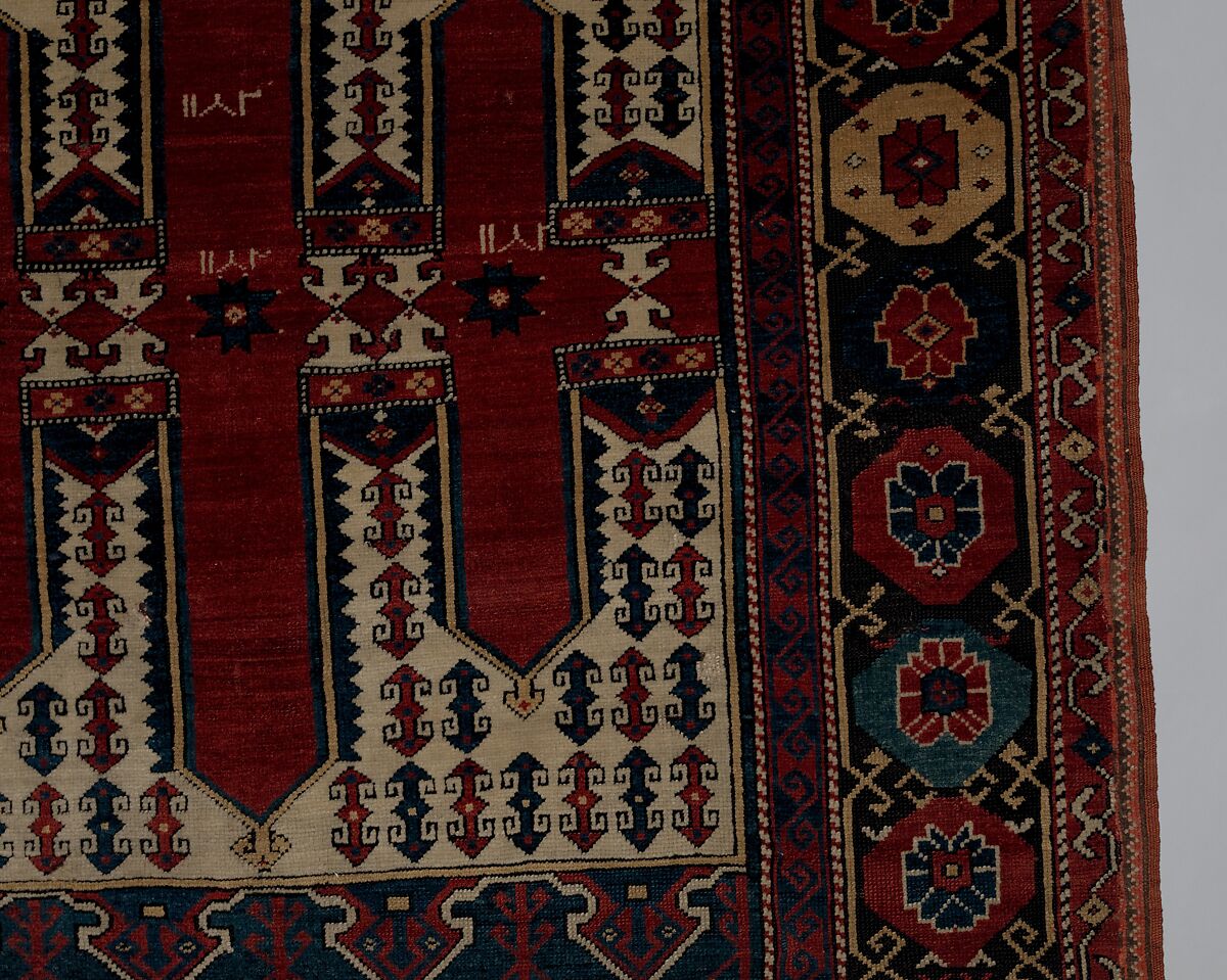 Carpet with Double-Ended Triple Niche, Wool (warp, weft, and pile); symmetrically knotted pile